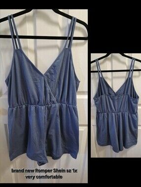 Shein Blue Sleeveless V-Neck Romper